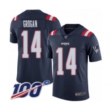 Men's New England Patriots #14 Steve Grogan Limited Navy Blue Rush Vapor Untouchable 100th Season Football Jersey