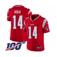 Men's New England Patriots #14 Steve Grogan Limited Red Inverted Legend 100th Season Football Jersey