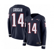Women's Nike New England Patriots #14 Steve Grogan Limited Navy Blue Therma Long Sleeve NFL Jersey