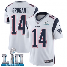 Youth Nike New England Patriots #14 Steve Grogan White Vapor Untouchable Limited Player Super Bowl LII NFL Jersey