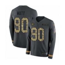 Men's Nike Pittsburgh Steelers #90 T. J. Watt Limited Black Salute to Service Therma Long Sleeve NFL Jersey