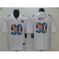 Men's Pittsburgh Steelers #90 T. J. Watt White Rainbow Version Nike Limited Jersey