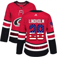 Women's Adidas Carolina Hurricanes #28 Elias Lindholm Authentic Red USA Flag Fashion NHL Jersey