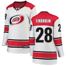 Women's Carolina Hurricanes #28 Elias Lindholm Authentic White Away Fanatics Branded Breakaway NHL Jersey