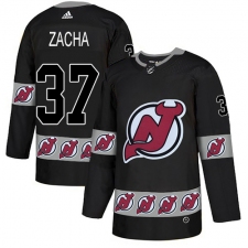 Men's Adidas New Jersey Devils #37 Pavel Zacha Authentic Black Team Logo Fashion NHL Jersey