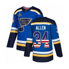 Men's St. Louis Blues #34 Jake Allen Authentic Blue USA Flag Fashion 2019 Stanley Cup Champions Hockey Jersey