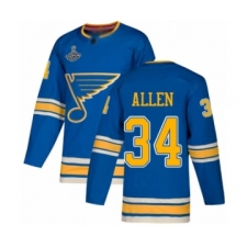 Men's St. Louis Blues #34 Jake Allen Authentic Navy Blue Alternate 2019 Stanley Cup Champions Hockey Jersey