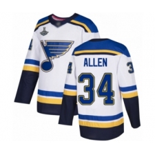 Men's St. Louis Blues #34 Jake Allen Authentic White Away 2019 Stanley Cup Champions Hockey Jersey