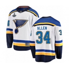 Men's St. Louis Blues #34 Jake Allen Fanatics Branded White Away Breakaway 2019 Stanley Cup Champions Hockey Jersey