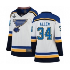 Women's St. Louis Blues #34 Jake Allen Fanatics Branded White Away Breakaway 2019 Stanley Cup Champions Hockey Jersey
