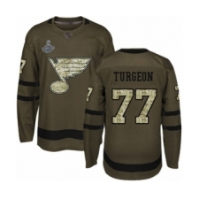 Men's St. Louis Blues #77 Pierre Turgeon Authentic Green Salute to Service 2019 Stanley Cup Champions Hockey Jersey