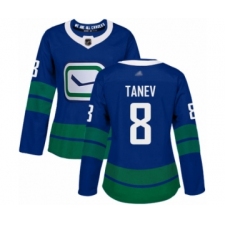 Women's Vancouver Canucks #8 Christopher Tanev Authentic Royal Blue Alternate Hockey Jersey