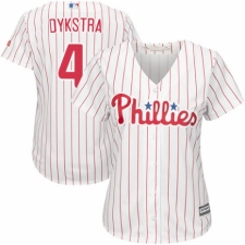 Women's Majestic Philadelphia Phillies #4 Lenny Dykstra Authentic White/Red Strip Home Cool Base MLB Jersey