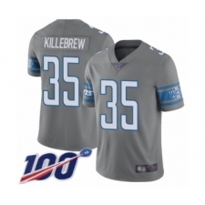 Men's Detroit Lions #35 Miles Killebrew Limited Steel Rush Vapor Untouchable 100th Season Football Jersey