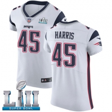 Men's Nike New England Patriots #45 David Harris White Vapor Untouchable Elite Player Super Bowl LII NFL Jersey