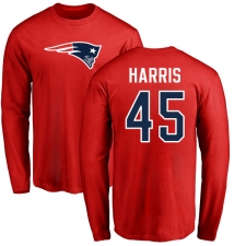 NFL Nike New England Patriots #45 David Harris Red Name & Number Logo Long Sleeve T-Shirt