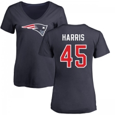 NFL Women's Nike New England Patriots #45 David Harris Navy Blue Name & Number Logo Slim Fit T-Shirt