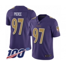 Men's Baltimore Ravens #97 Michael Pierce Limited Purple Rush Vapor Untouchable 100th Season Football Jersey
