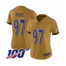 Women's Baltimore Ravens #97 Michael Pierce Limited Gold Inverted Legend 100th Season Football Jersey