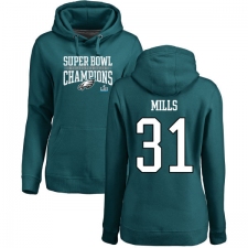 Women's Nike Philadelphia Eagles #31 Jalen Mills Green Super Bowl LII Champions Pullover Hoodie