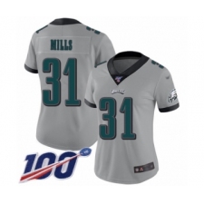 Women's Philadelphia Eagles #31 Jalen Mills Limited Silver Inverted Legend 100th Season Football Jersey