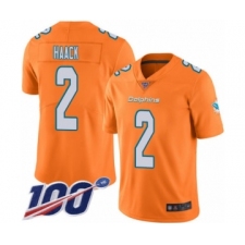 Men's Miami Dolphins #2 Matt Haack Limited Orange Rush Vapor Untouchable 100th Season Football Jersey