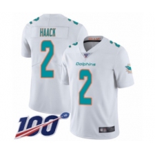 Men's Miami Dolphins #2 Matt Haack White Vapor Untouchable Limited Player 100th Season Football Jersey