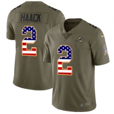 Men's Nike Miami Dolphins #2 Matt Haack Limited Olive USA Flag 2017 Salute to Service NFL Jersey