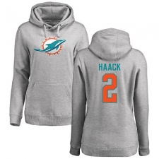 NFL Women's Nike Miami Dolphins #2 Matt Haack Ash Name & Number Logo Pullover Hoodie