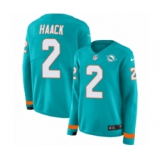 Women's Nike Miami Dolphins #2 Matt Haack Limited Aqua Therma Long Sleeve NFL Jersey