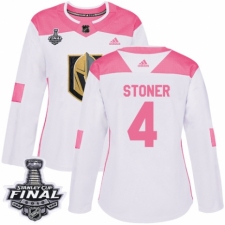 Women's Adidas Vegas Golden Knights #4 Clayton Stoner Authentic White/Pink Fashion 2018 Stanley Cup Final NHL Jersey