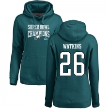 Women's Nike Philadelphia Eagles #26 Jaylen Watkins Green Super Bowl LII Champions Pullover Hoodie