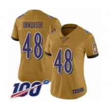 Women's Baltimore Ravens #48 Patrick Onwuasor Limited Gold Inverted Legend 100th Season Football Jersey