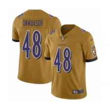 Women's Baltimore Ravens #48 Patrick Onwuasor Limited Gold Inverted Legend Football Jersey