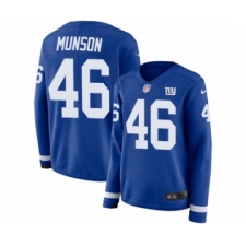 Women's Nike New York Giants #46 Calvin Munson Limited Royal Blue Therma Long Sleeve NFL Jersey