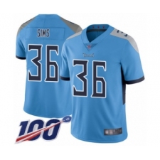 Men's Tennessee Titans #36 LeShaun Sims Light Blue Alternate Vapor Untouchable Limited Player 100th Season Football Jersey