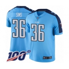 Men's Tennessee Titans #36 LeShaun Sims Limited Light Blue Rush Vapor Untouchable 100th Season Football Jersey