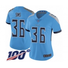 Women's Tennessee Titans #36 LeShaun Sims Light Blue Alternate Vapor Untouchable Limited Player 100th Season Football Jersey