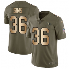 Youth Nike Tennessee Titans #36 LeShaun Sims Limited Olive/Gold 2017 Salute to Service NFL Jersey
