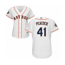 Women's Houston Astros #41 Brad Peacock Authentic White Home Cool Base 2019 World Series Bound Baseball Jersey