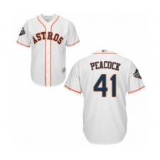 Youth Houston Astros #41 Brad Peacock Authentic White Home Cool Base 2019 World Series Bound Baseball Jersey