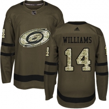Men's Adidas Carolina Hurricanes #14 Justin Williams Authentic Green Salute to Service NHL Jersey