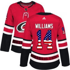 Women's Adidas Carolina Hurricanes #14 Justin Williams Authentic Red USA Flag Fashion NHL Jersey