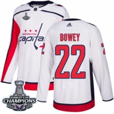 Men's Adidas Washington Capitals #22 Madison Bowey Authentic White Away 2018 Stanley Cup Final Champions NHL Jersey