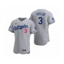 Men's Los Angeles Dodgers #3 Chris Taylor Gray 2020 World Series Champions Road Authentic Jersey