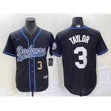 Men's Los Angeles Dodgers #3 Chris Taylor Number Black Cool Base Stitched Baseball Jersey