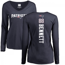 NFL Women's Nike New England Patriots #88 Martellus Bennett Navy Blue Backer Slim Fit Long Sleeve T-Shirt