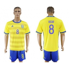 Sweden #8 Oscar Home Soccer Country Jersey