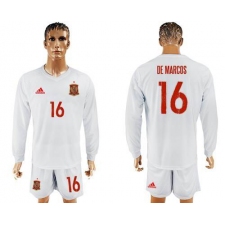 Spain #16 De Marcos White Away Long Sleeves Soccer Country Jersey