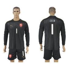 Czech #1 Cech Black Long Sleeves Goalkeeper Soccer Country Jersey